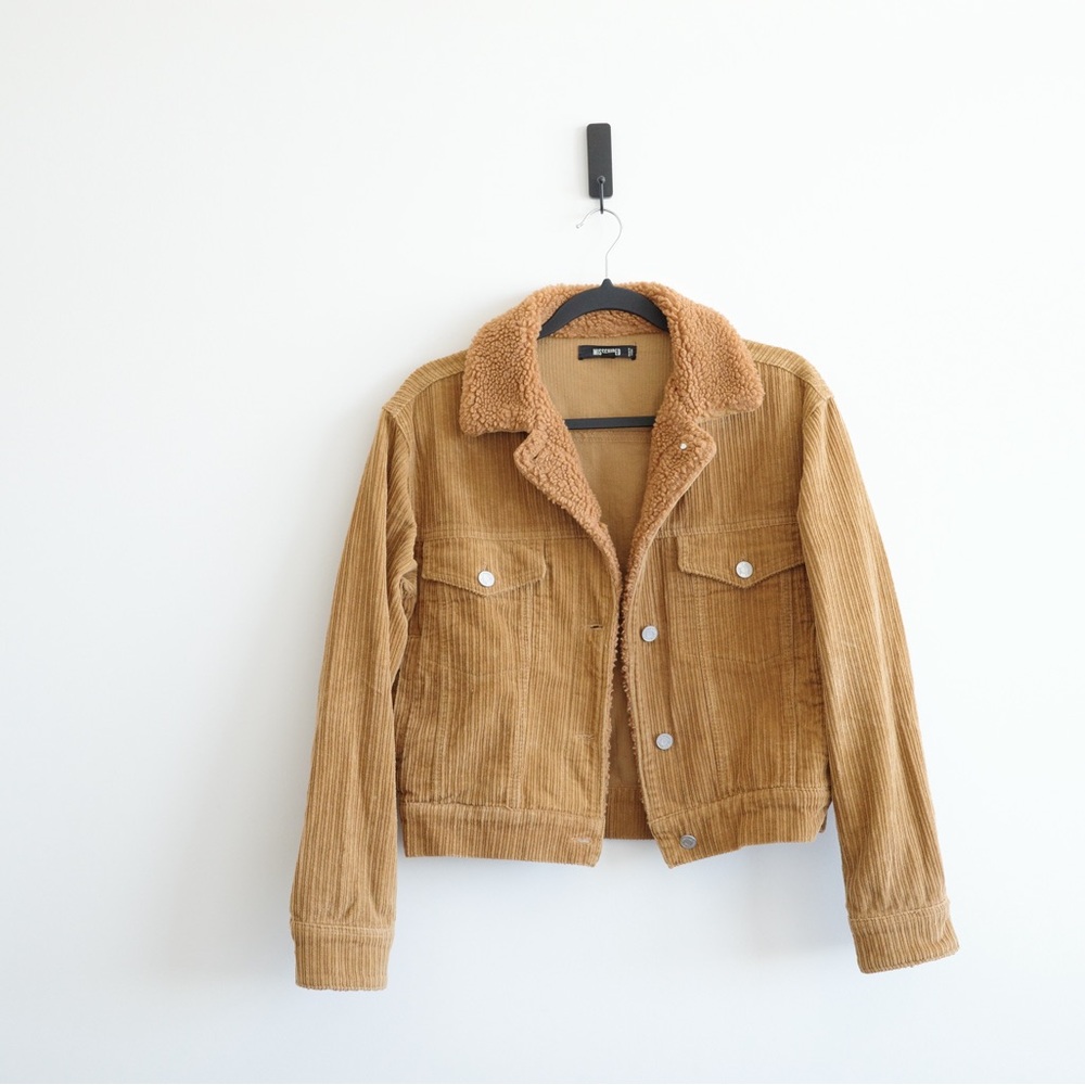 MISSGUIDED Tan Corduroy Jacket with Sherpa Collar Size US 2